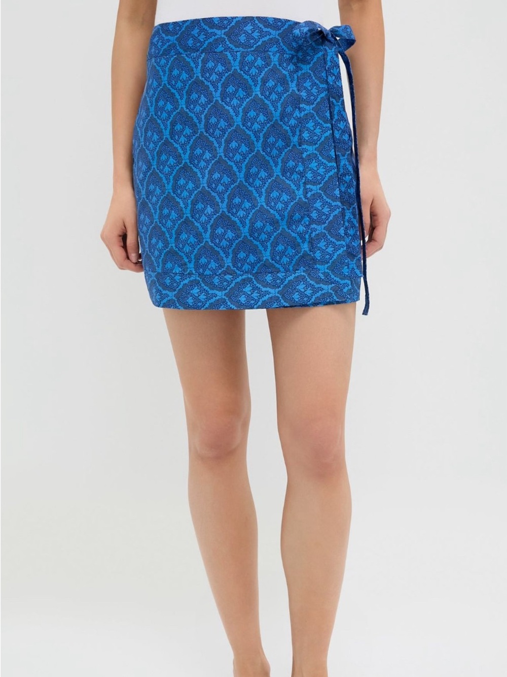 English Factory Blue Printed Tie-Side Mini Skirt